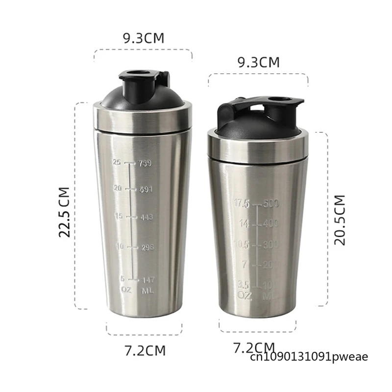 500ML/750ML Stainless Steel Protein Shakes Cup Sport Mug Leak Proof Water Bottle Protein Powder Milkshakes Coffee Shaking Cup