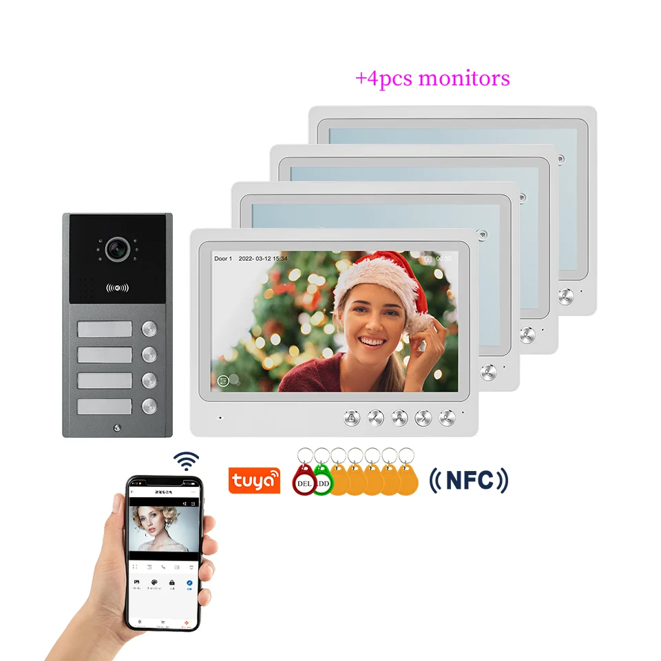 2-24 Units Apartment Video Intercom System WIFI Tuya 9inch 1080P AHD Doorbell RFID Unlock Building Video Door Phone Kits