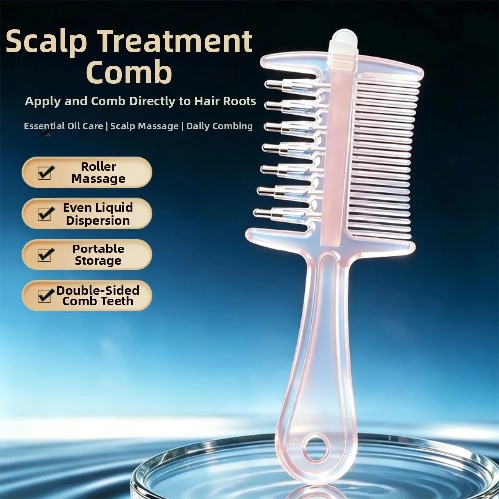 2-in-1 Function Essential Oil Applicator Comb Built-In Liquid Reservoir Transparen Scalp Massage Comb Dual Sided Teeth