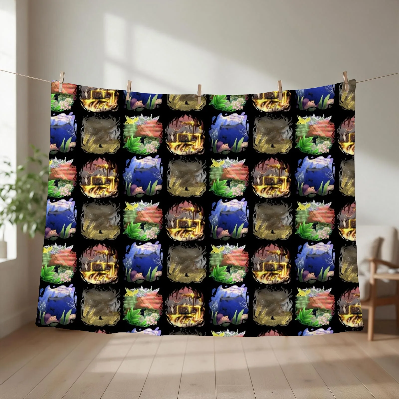 The Four Agents of the Fight Against Demon Squad Throw Blanket couch cozy soft plush fuzzy picnic outdoor blanket
