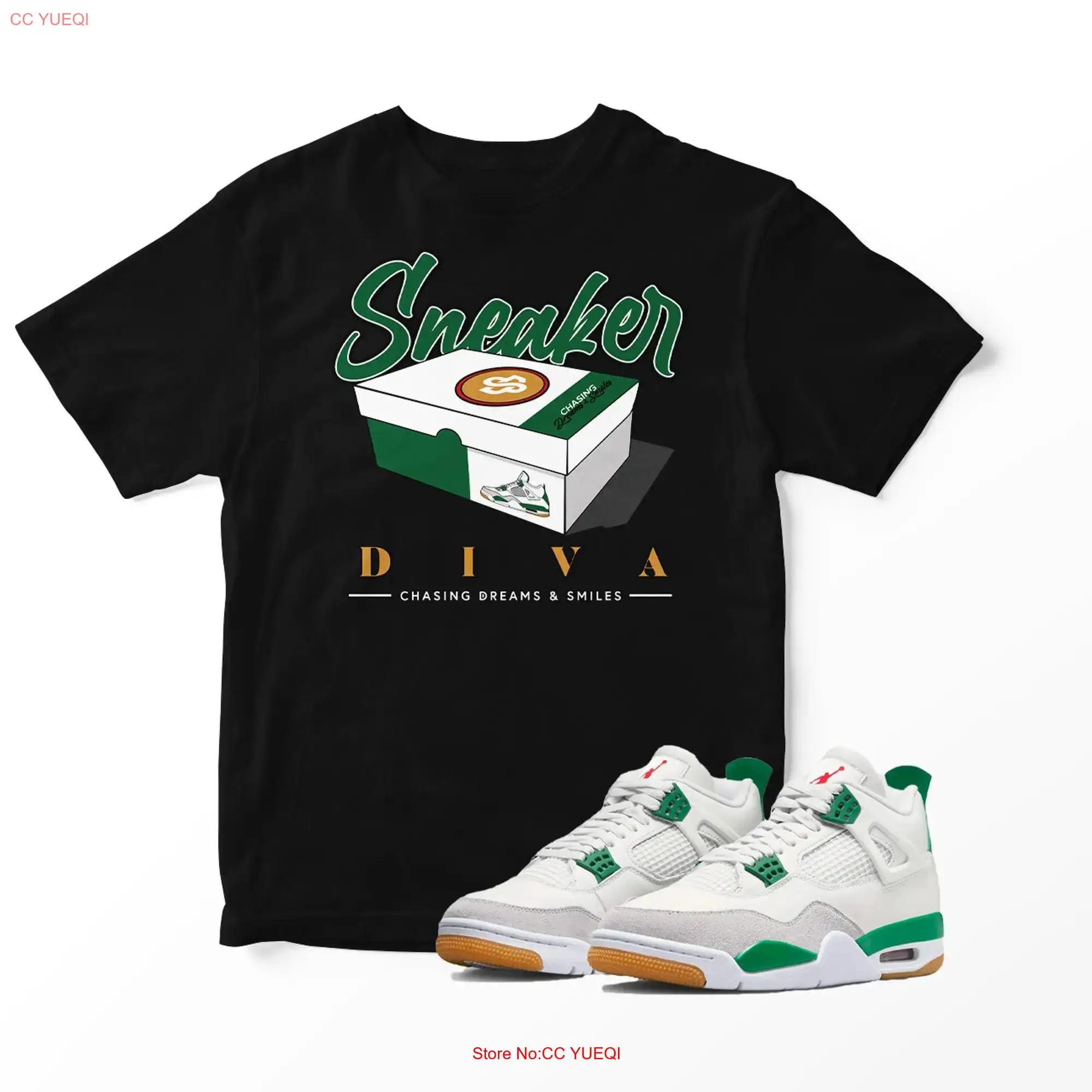 Sneaker Diva T Shirt To Match Pine Green 4's long or short sleeves