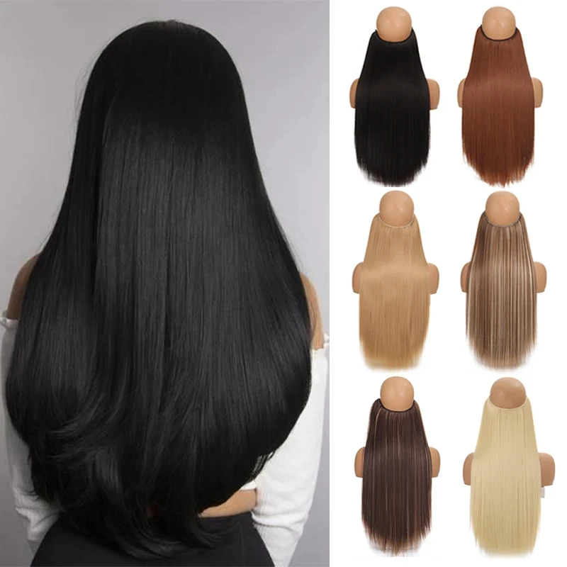 Extensión de cabello con línea de pesca, largo 40/50/60 cm, lacio o rizado, uso diario, apto para todas las mujeres