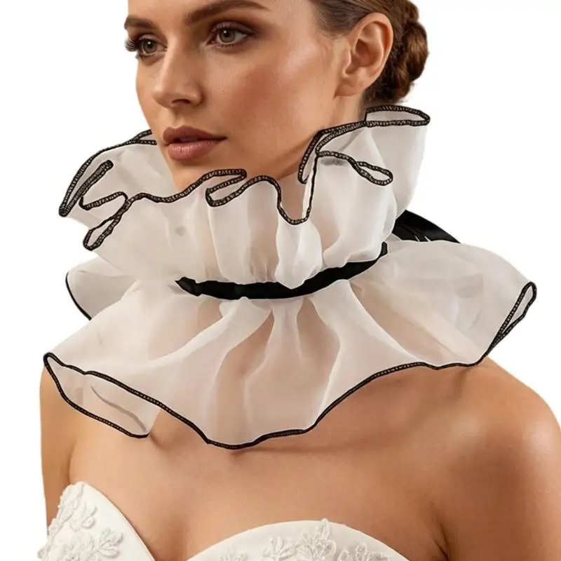 Pleated Ruffle Faux Collar Decorative Neckpiece Accessory for Women Detachable Neck Collar for Daily Outfit Layering and Photo