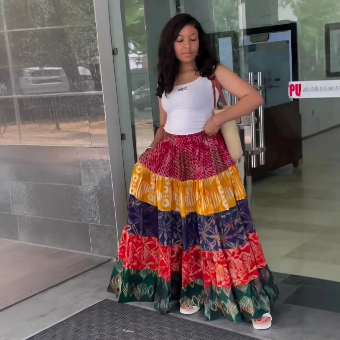 -south 1240; African Bohemian Style Patchwork Skirt Vacation Style Multifunctional A-line Mid-length Skirt For Women