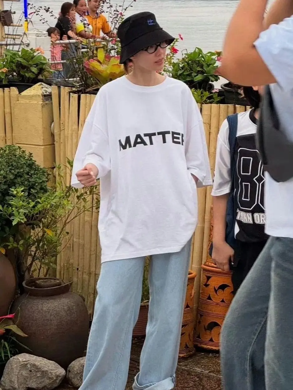 تي شيرت The Secret of Us LingOrm ذو النمط نفسه برقبة دائرية وأكمام قصيرة، قميص صيفي مطبوع عليه حروف من القطن الخالص #1