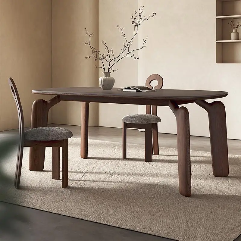 

Wabi Sand medieval solid wood dining table chair ash wood 2024 new high-end Nordic small apartment rock slab dining table