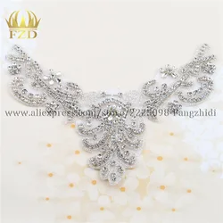 FANGZHIDI 1 Pezzo Fatto A Mano Hot Fix Per Cucire Strass In Rilievo di Cristallo Abito Da Sposa Applique per Abito Da Sposa decorazione Neckline