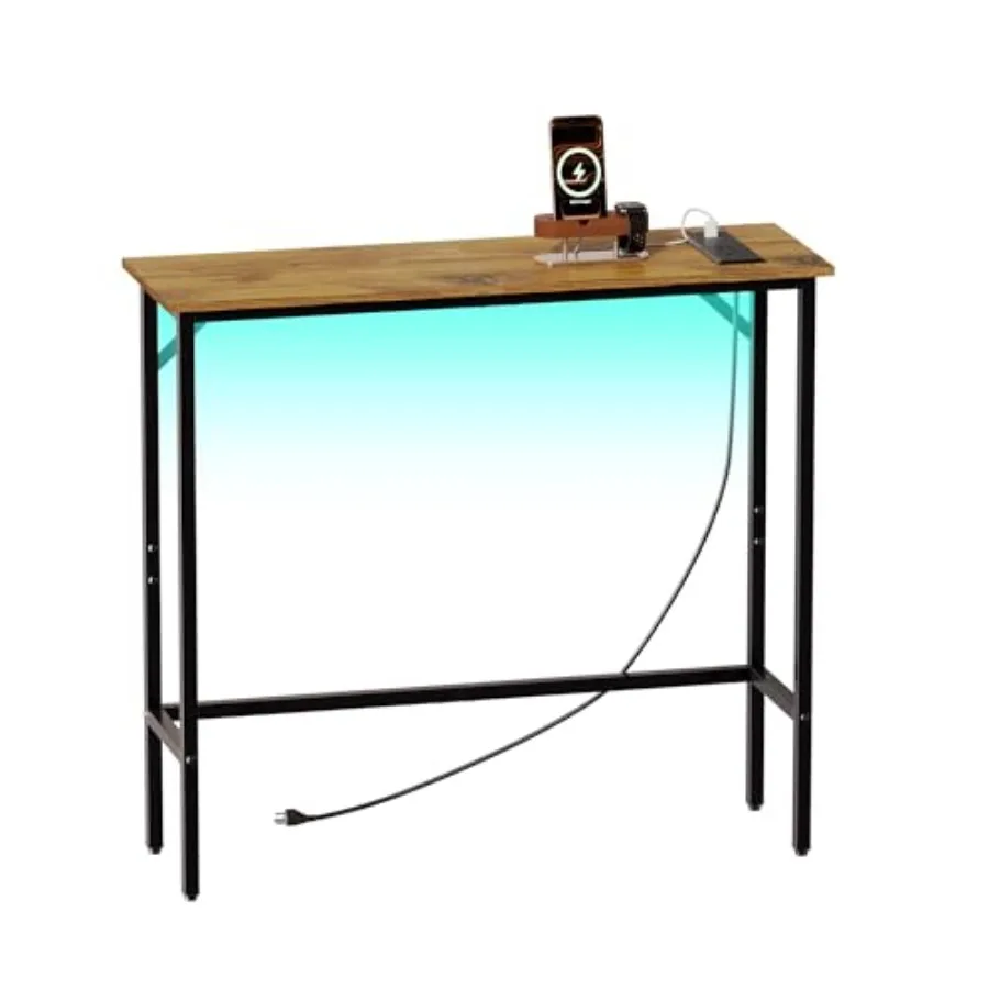 

Narrow Console Table with Led Light and Charging Station 29.5" Small Entryway Table Display Table Entryway Hallway Thin Sofa Ta