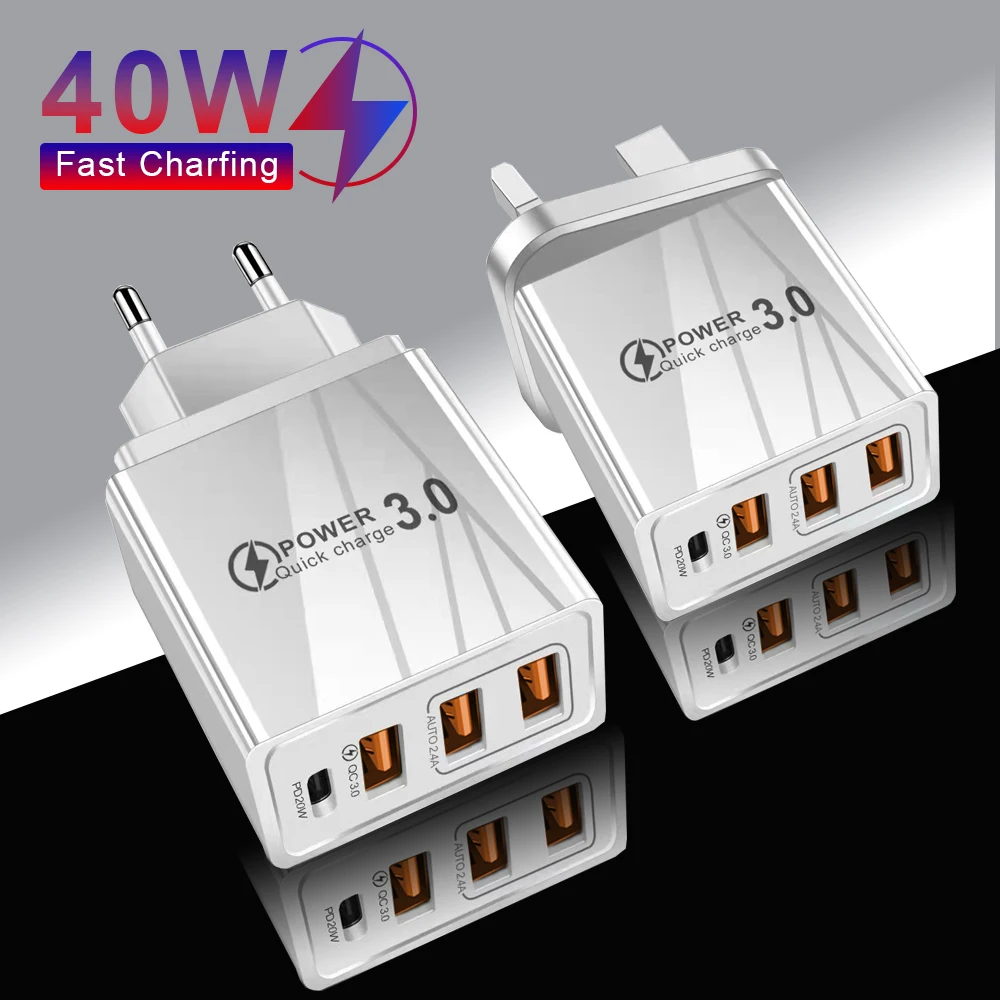 48W QC3.0 PD Type-C Fast Wall Charger Multi-Protocol Charging Adapter EU US Plug for iPhone Samsung Huawei Xiaomi Mobile Phone