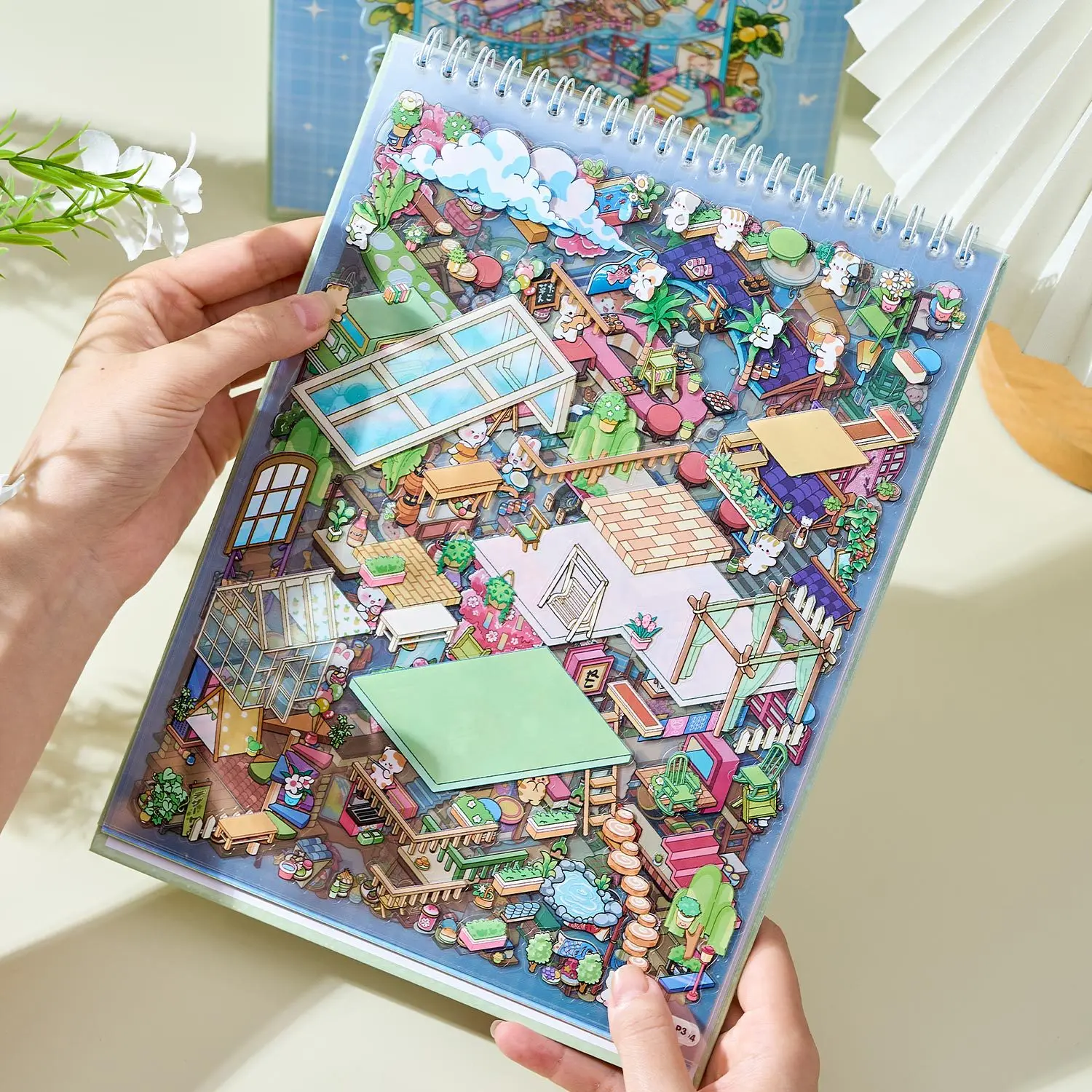 20 Sheets/pack Cute Style Stacked Miniature Scene 3D Cabin Quiet Book Sticker Book Foggy Town Series image 5