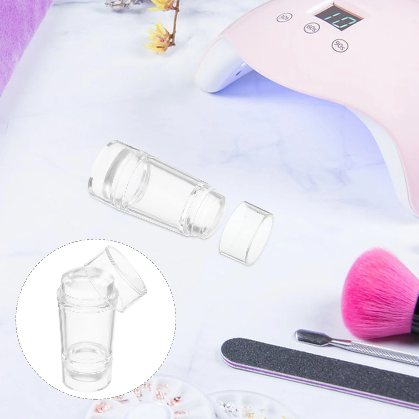 Silikon Tırnak Stamper Kazıyıcı ile Çift Taraflı Şeffaf Jöle Stamper Fransız Ucu Tırnak Stamper Fransız Manikür Diy Nai