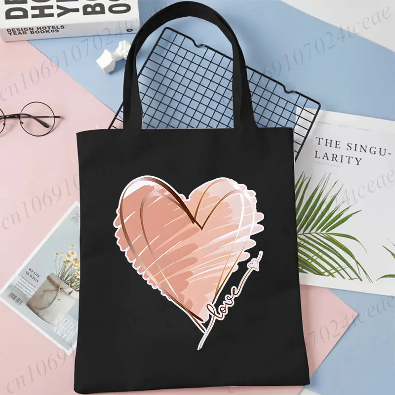 Love Heart Graphics Women Handbags Harajuku Fashion Shoulder Bag Heart Fashion Cartoon Tote Shopping Bag Side Bag for Ladies