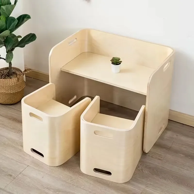 High Quality Birch Wooden Sets Baby Toddler Bedroom Multifunctional Children's Home Tables Chairs Furniture Study Learning Sets