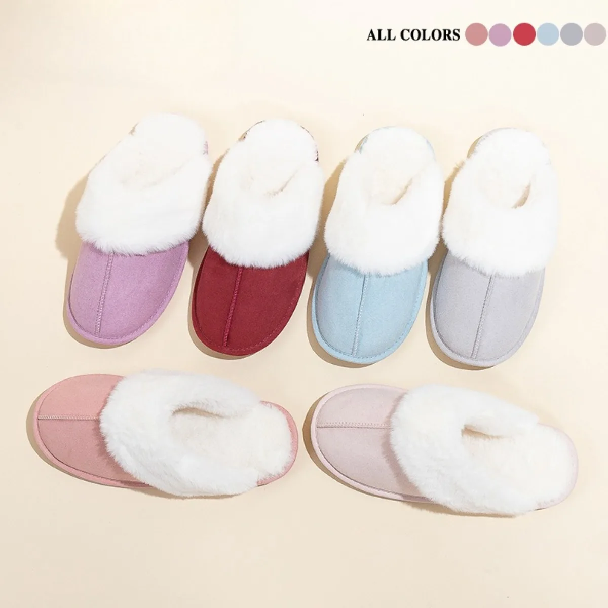 

Women's Indoor Furry Slippers Fashionable Warm and Fuzzy Winter Slippers with Non-Slip Soft Sole for Home and Office Use