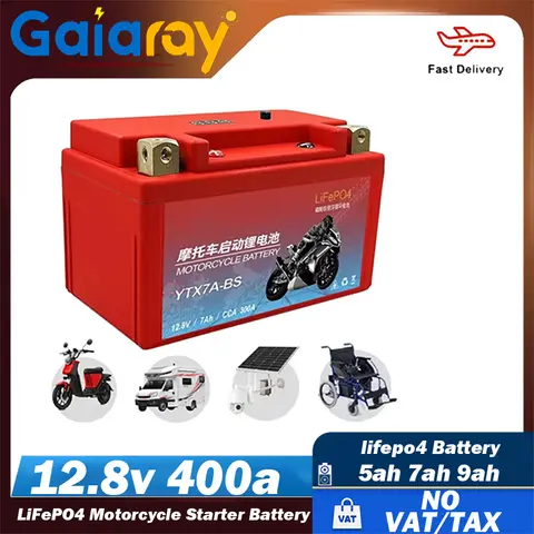 Gaiaray 5Ah 7Ah 9Ah 12.8V LiFePO4 Motorcycle Battery Scooter Starter 200A-400A Built in BMS Lithium Battery Voltage Protection