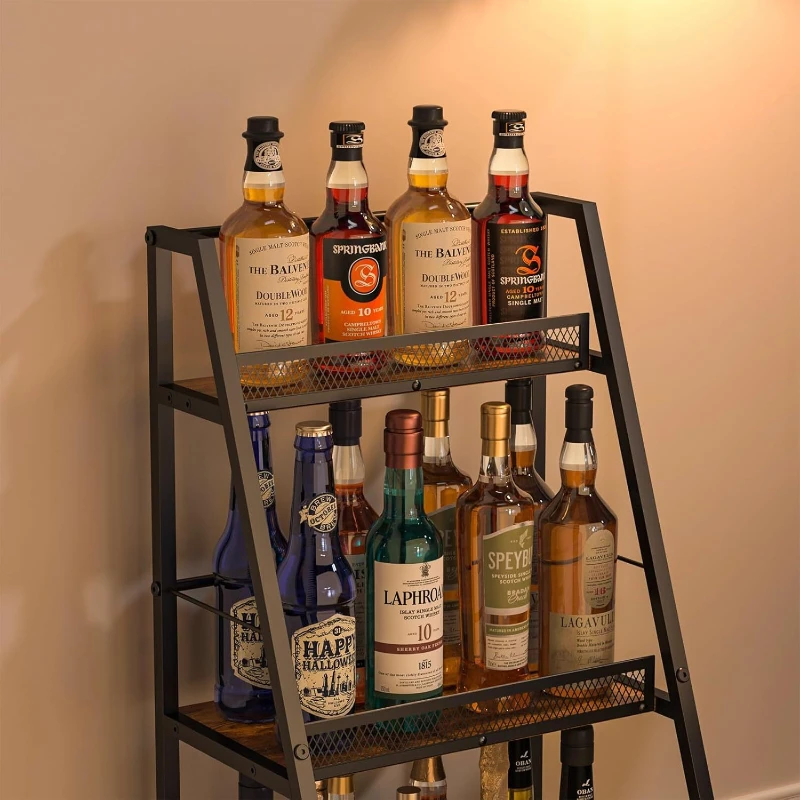 Wooden Wine Rack Multi-Layer Storage Shelf Floor-Standing Single-Side Trapezoid Kitchen Condiment Organizer