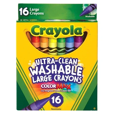 

Crayola 16ct Washable Large Crayons, Toddler School Supplies, Classroom Essentials for Preschool Teachers, Easy Grip, Coloring Gift, Ages 3+