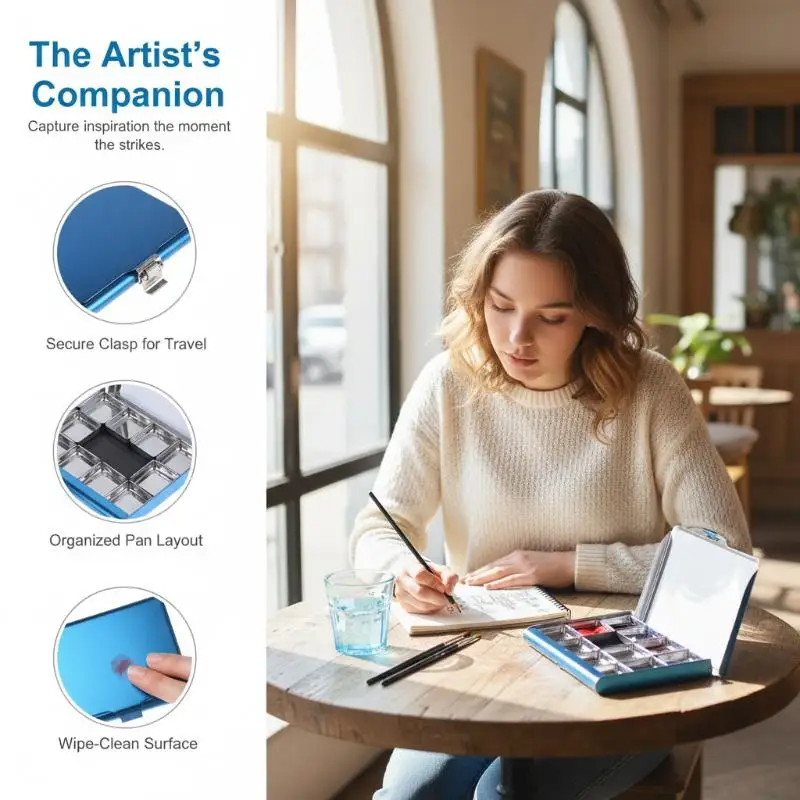 Magnetic Mini Portable Watercolor Box 12 Grid 0.5ml Pigment Tray Palette for Art Enthusiasts Daily Use