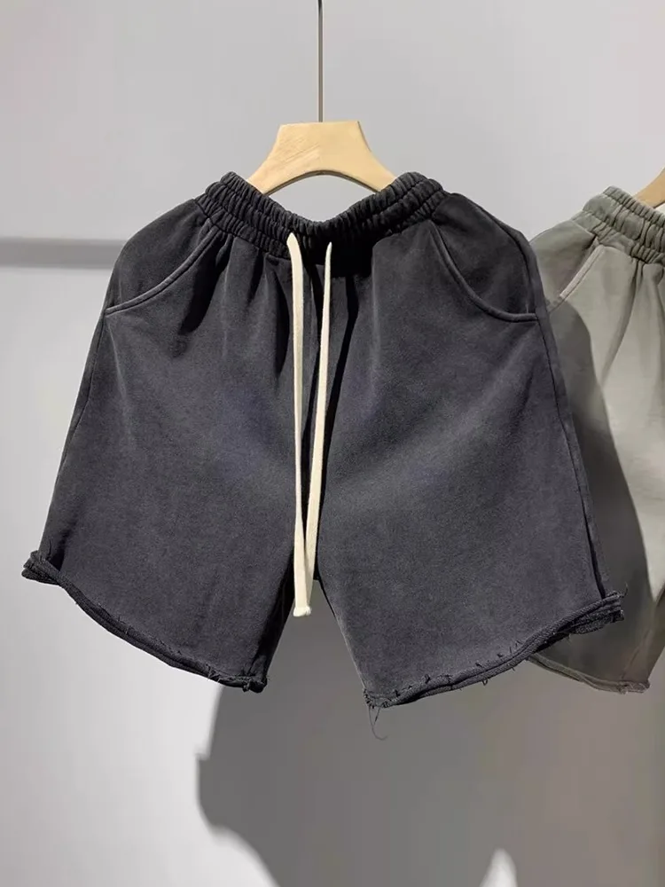 

Retro American Waed Heavyweight Loose Men's orts Trendy Hip Hop Straight Leg Five-Quarter Pants Summer New Sweatpants