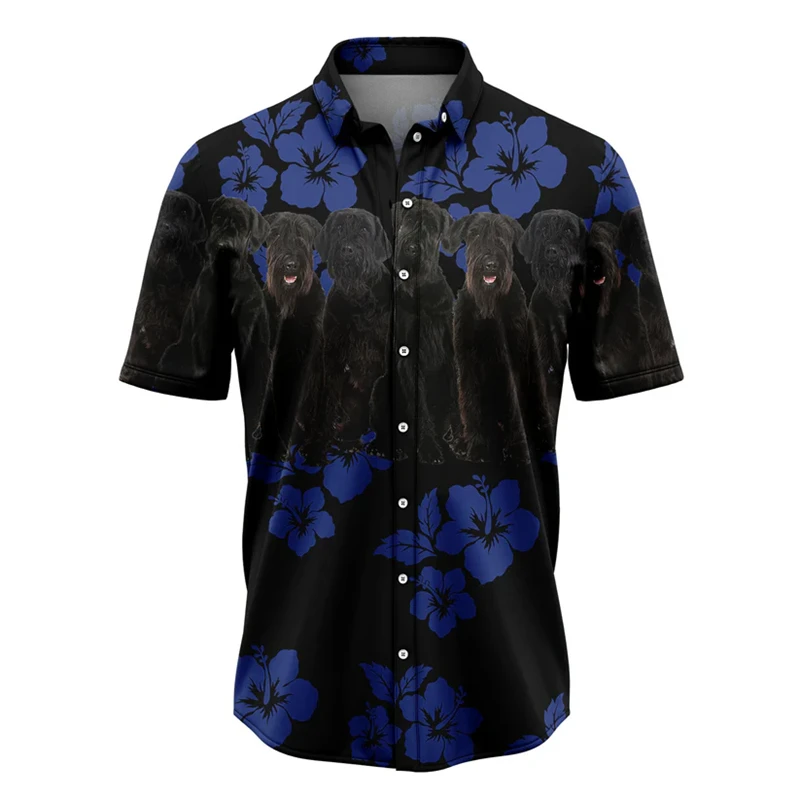

Funny Giant Schnauzer Pattern Hawaiian Shirts Summer Casual Beach Vacation 3D Printed Shirt Loose Breathable Dog Lover Blouses