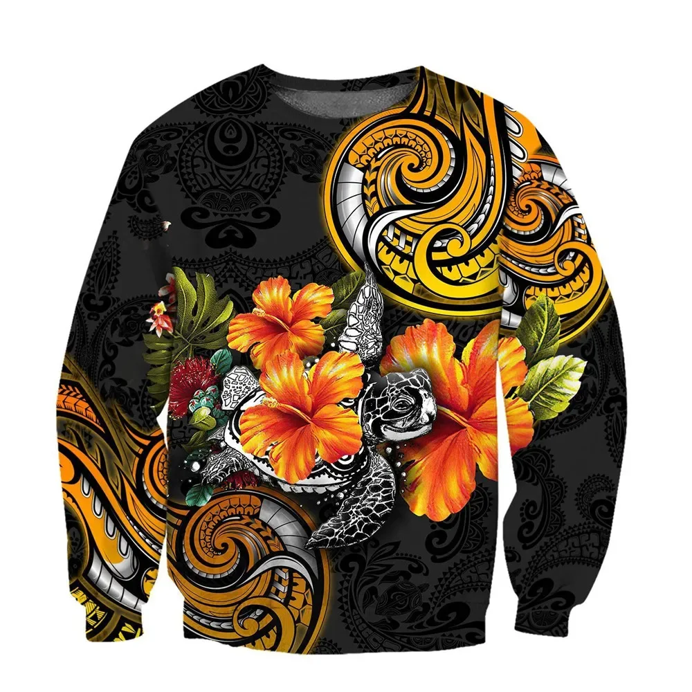 

HX Bohemia Sweatshirts 3D Graphic Polynesian Tribal Floral Pattern Unisex Pullovers Polyester Sportswear Men Clothing
