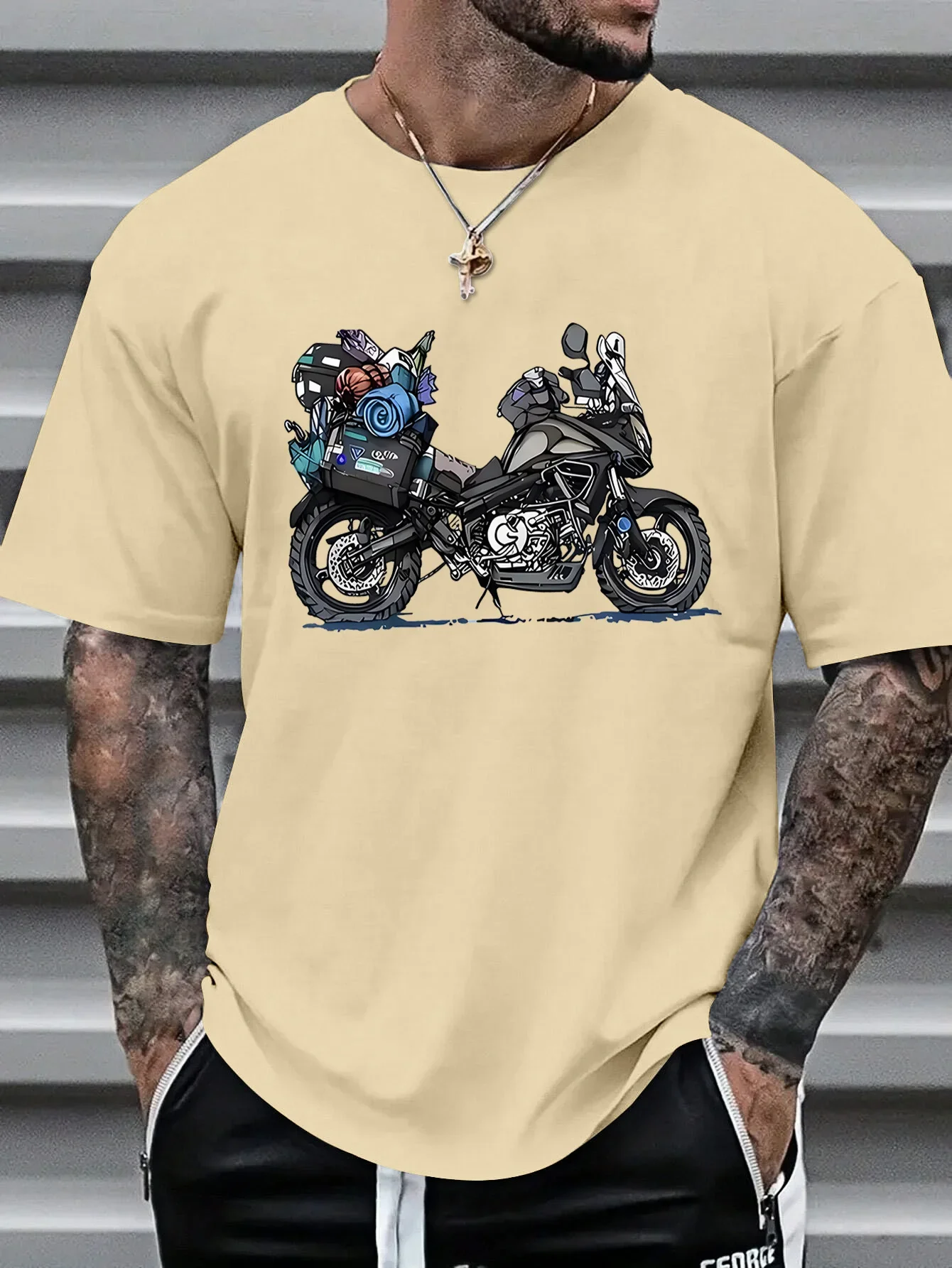 Men's Adventure Motorcycle Graphic T-Shirt 100% Cotton Hot Sale Casual Tee Breathable Biker Print Tops