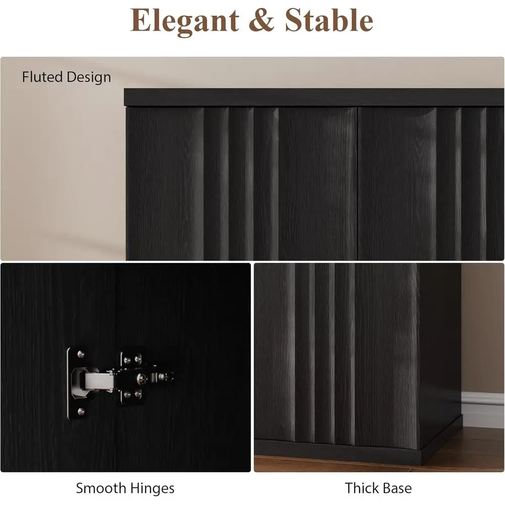 خزانة بوفيه سوداء حديثة مع أرفف قابلة للتعديل، عريضة 31.5، لغرفة المعيشة والمطبخ