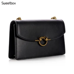 Fashion Genuine Leather Shoulder Bag with Chain Women High Quality Crossbody Messenger Bags Commution Handbag Tote Ladies