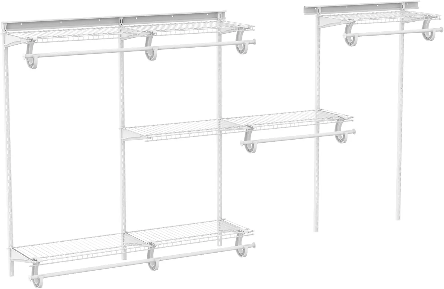 Shelftrack Wire Closet Organizer System, Adjustable From 5 To 8 Ft., With Shelves, Clothes Rods, Hardware, Durable Steel, White