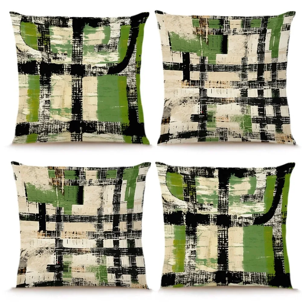 Green checkered pattern Double-sided Printed pillow cover Short plush Suitable living rooms bedrooms sofas throw cushion cover