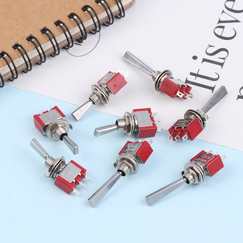 مفتاح تبديل 3 دبابيس ON-OFF-ON DPDT 6A/125VAC، مفتاح مقبض معدني ذاتي القفل مع رافعة مسطحة