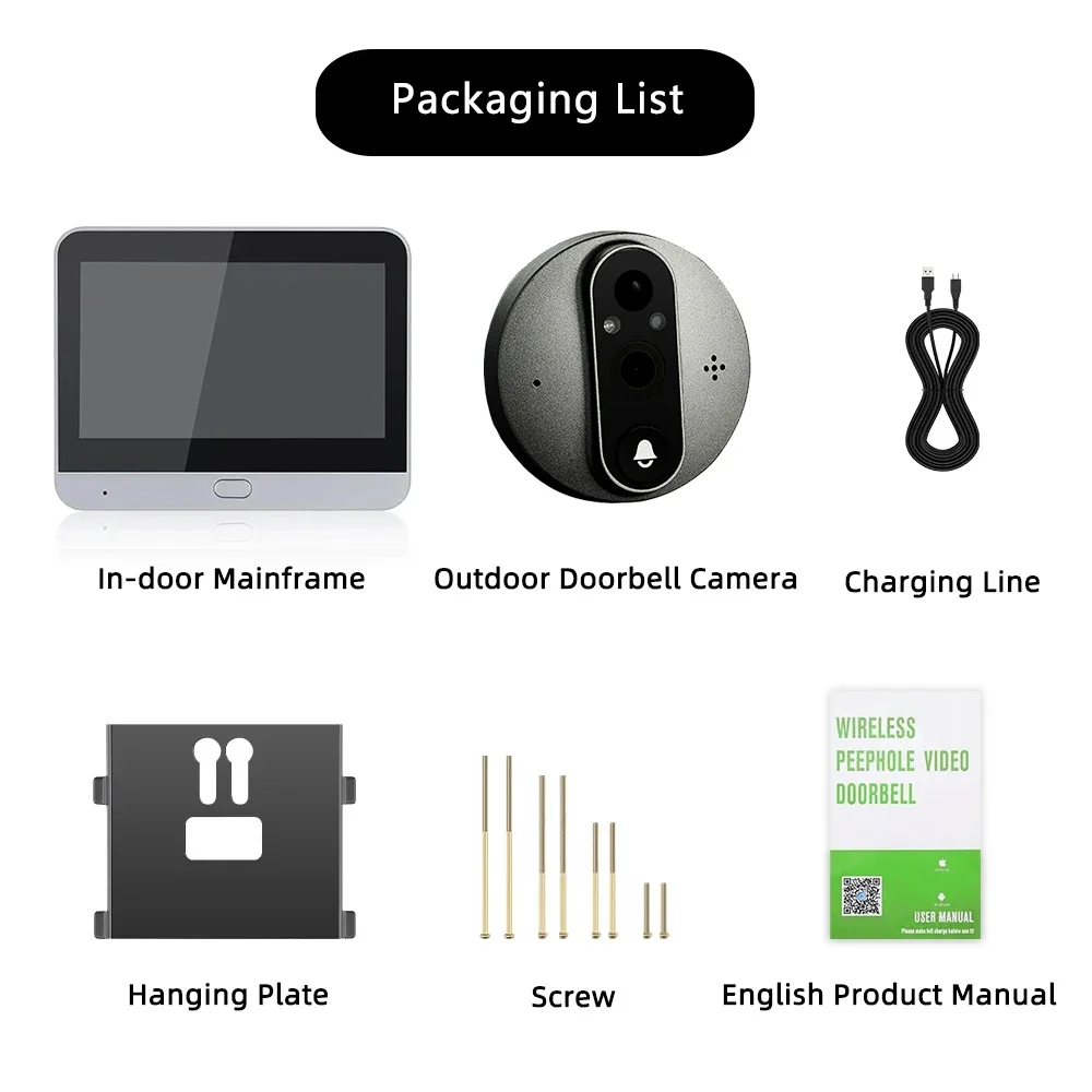 3MP Wi-Fi Peephole Camera Smart Video Doorbell Tuya Digital Door Viewer with 5000mAh PIR Detection Smart Life Door Bell