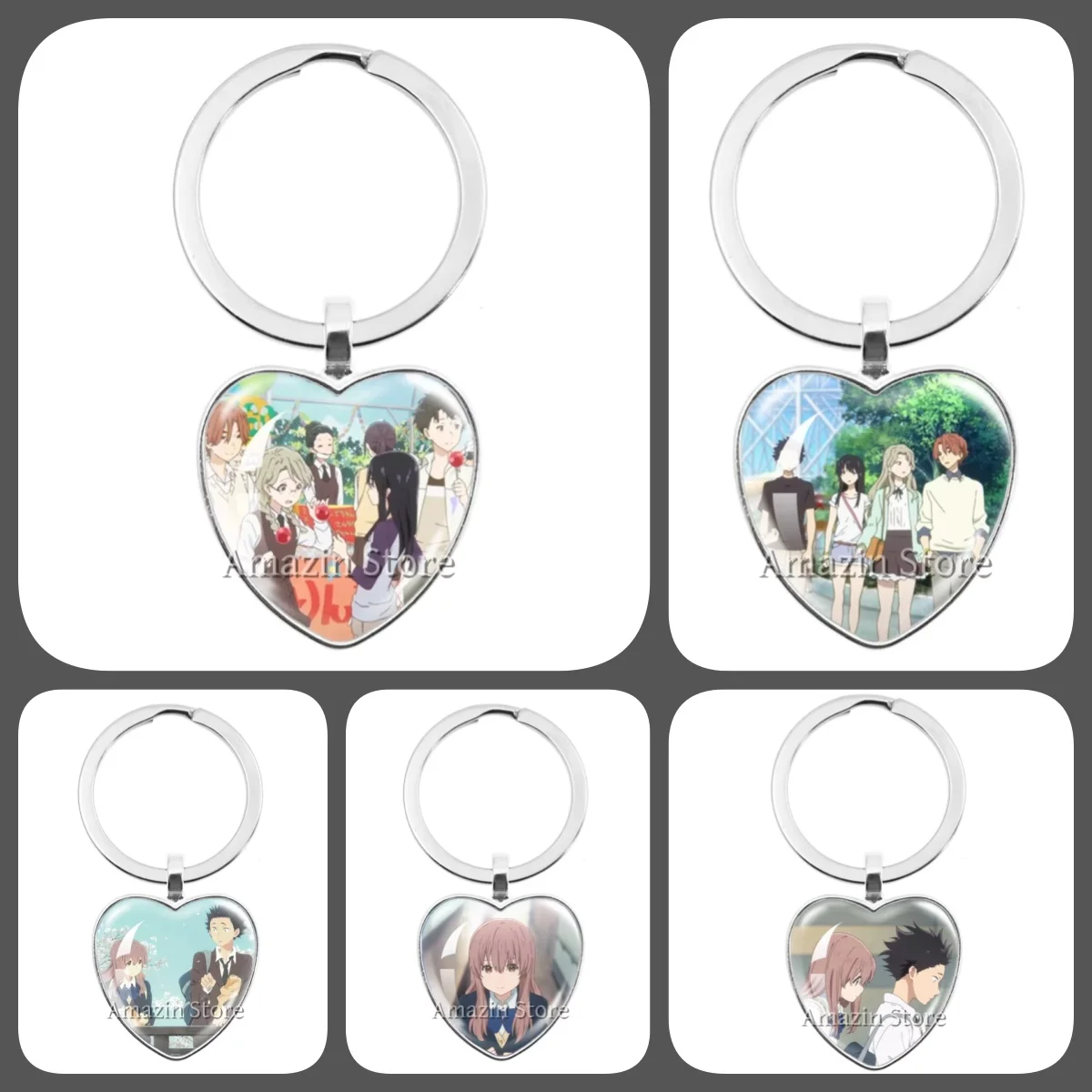 Anime A Silent Voice Stand Figure Ishida Shōya Nishimiya Shouko Key Ring Pendent 25mm Heart Keychain Gift Friends Jewelry
