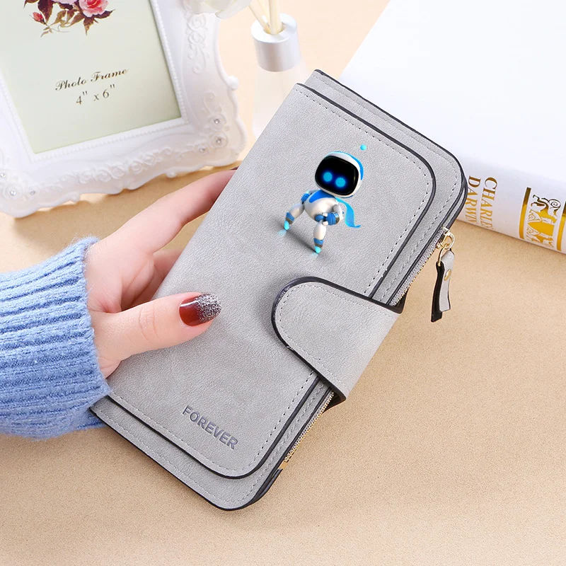 Astro Bot Card Holder Female Long Purse Zipper Clutch Coin Bag Solid Color Large Capacity PU Leather Woman Wallet Portable Gifts