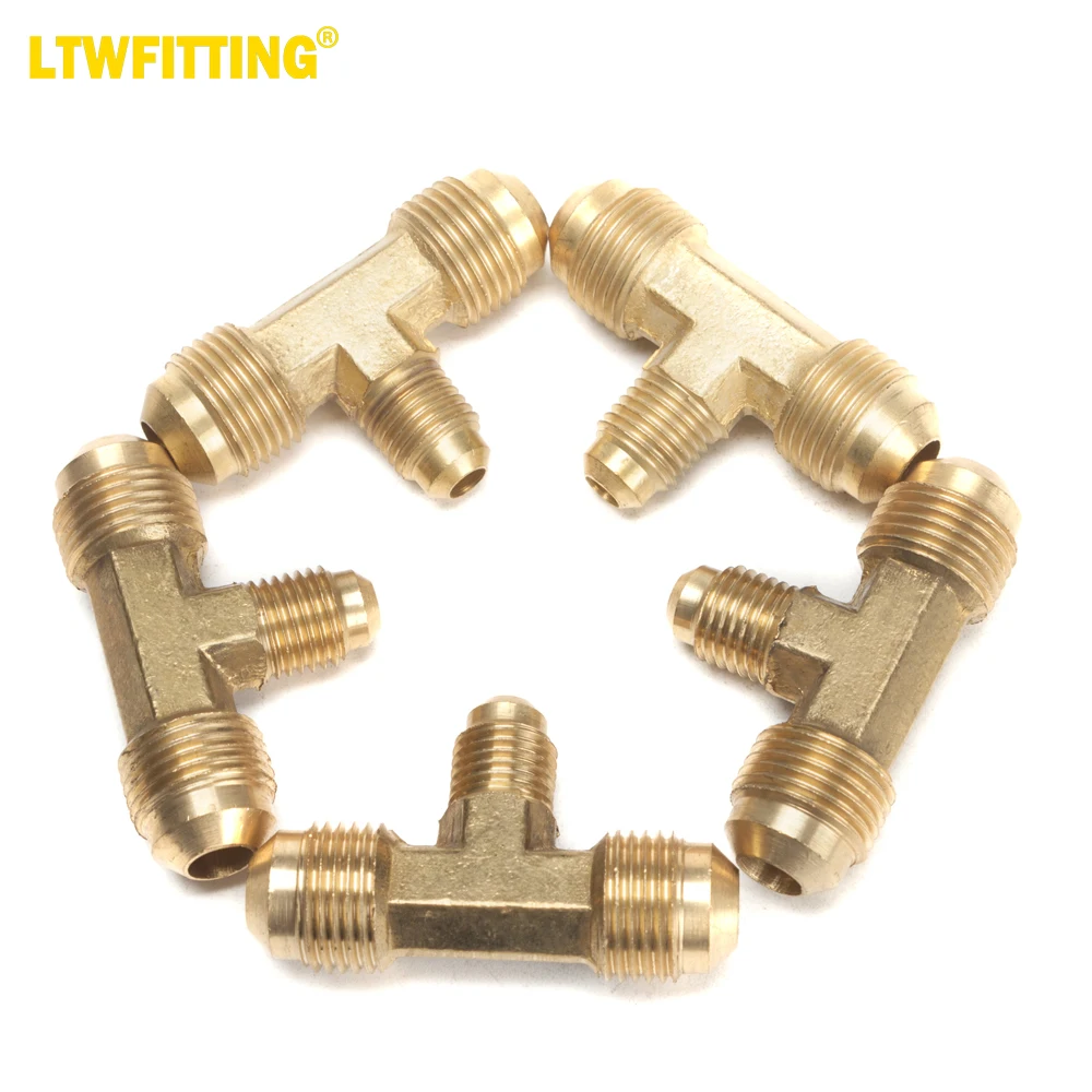 

LTWFITTING Brass 3/8" x 3/8" x 1/4" OD Flare Reducing Tee,Brass Flare Tube Fitting(Pack of 5)