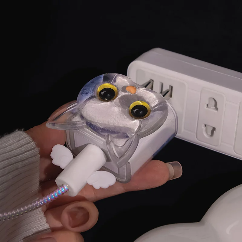 Cute Cartoon Transparent Cat Protector Organizer Data Line Management Charging Safe Winder For IPhone IPad 11 12 18W-20W Charger
