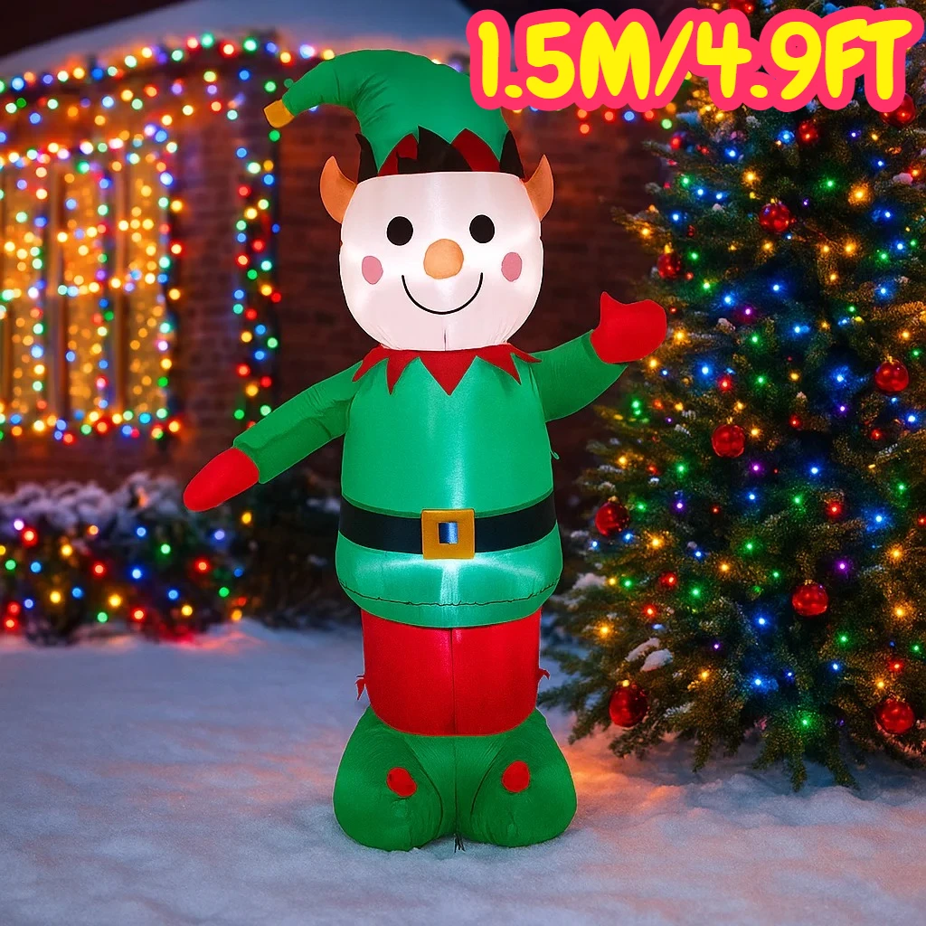 1.5M/4.9FT Nadmuchiwana Dekoracja Świąteczna Elf z Lampkami LED Dekoracje Domowe Zabawki Ozdoby Świąteczne na Podwórko Dekoracje Zewnętrzne na Podwórko
