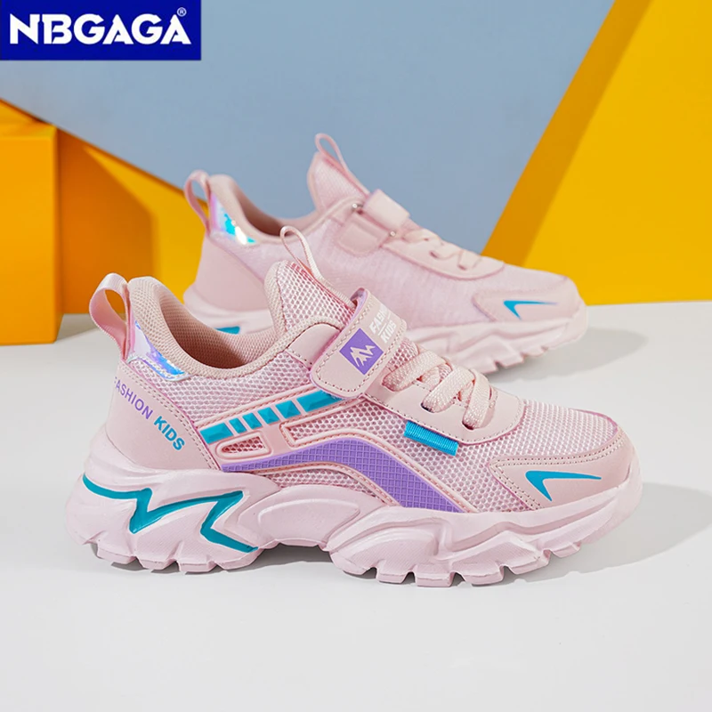 Spring New Kids Sneakers Girls Casual Mesh Solid Pink School Shoes Outdoor Breathable Running Shoe Tenis Non-slip Children Sport