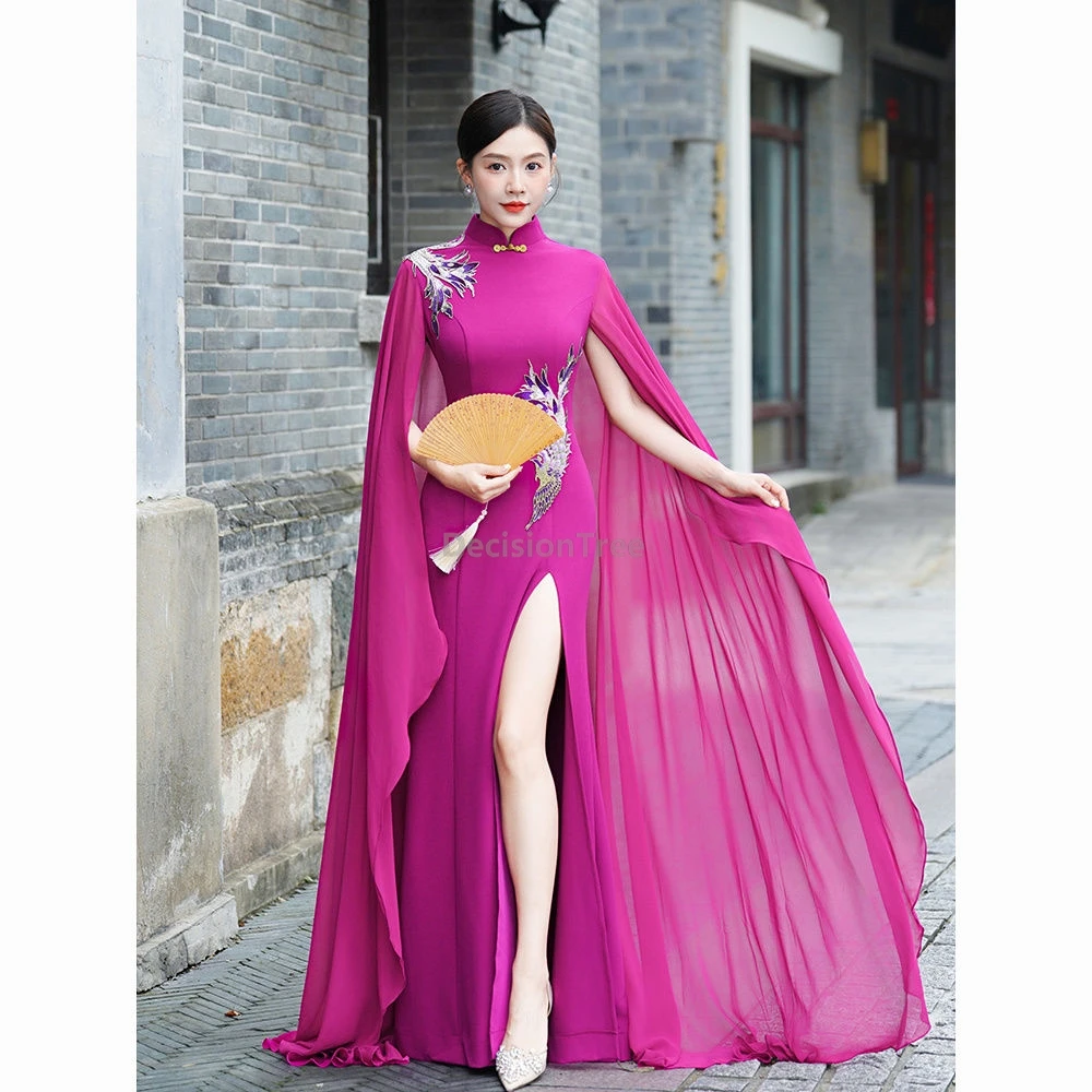 

2025 fairy gauze dress chinese style temperament graceful stage performance improved qipao trendy vintage party evening dress