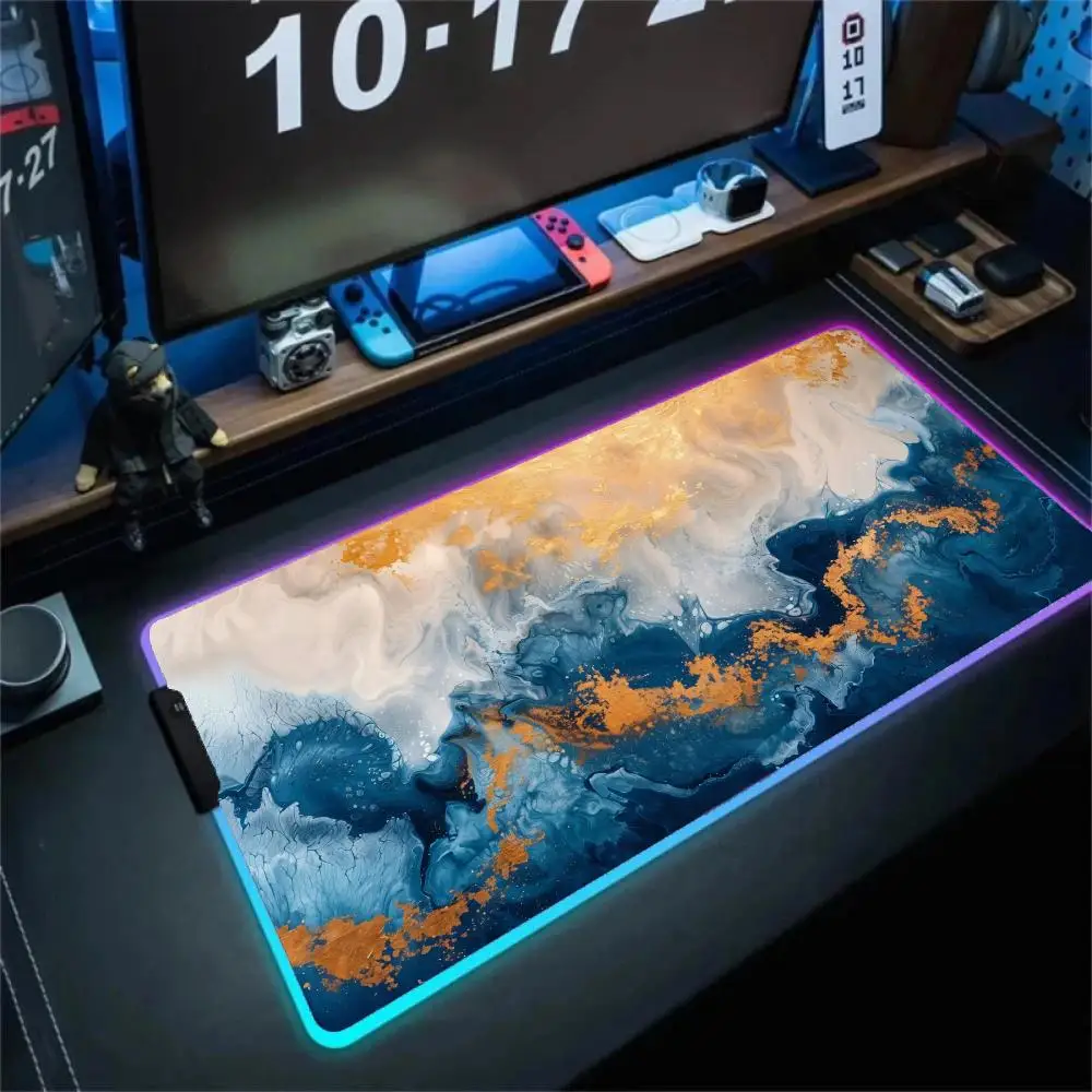 

Коврик для мыши в мраморном стиле XXL RGB игровой коврик для мыши Аксессуары для геймеров Большие коврики для мыши со светодиодной подсветкой Коврик для ПК Компьютерный настольный коврик с подсветкой