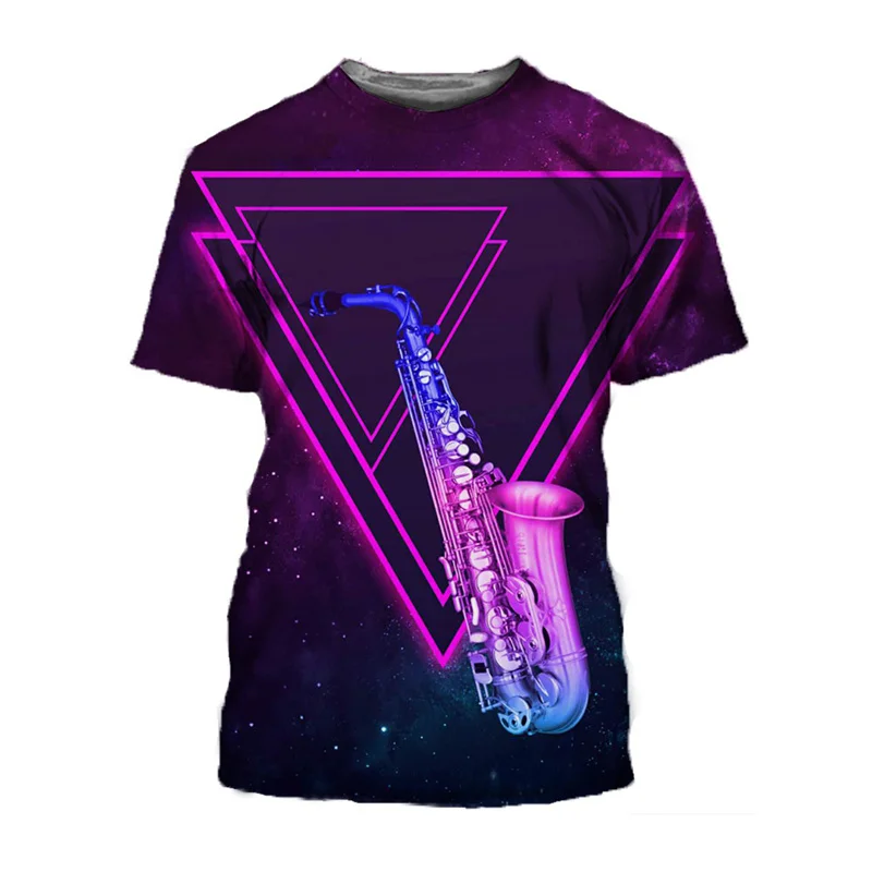 Music Saxophone 3d Printed Tshirt Men O Collar Comfortable Tops Street Short-sleeved Summer T-shirt Musical Instruments T Shirts