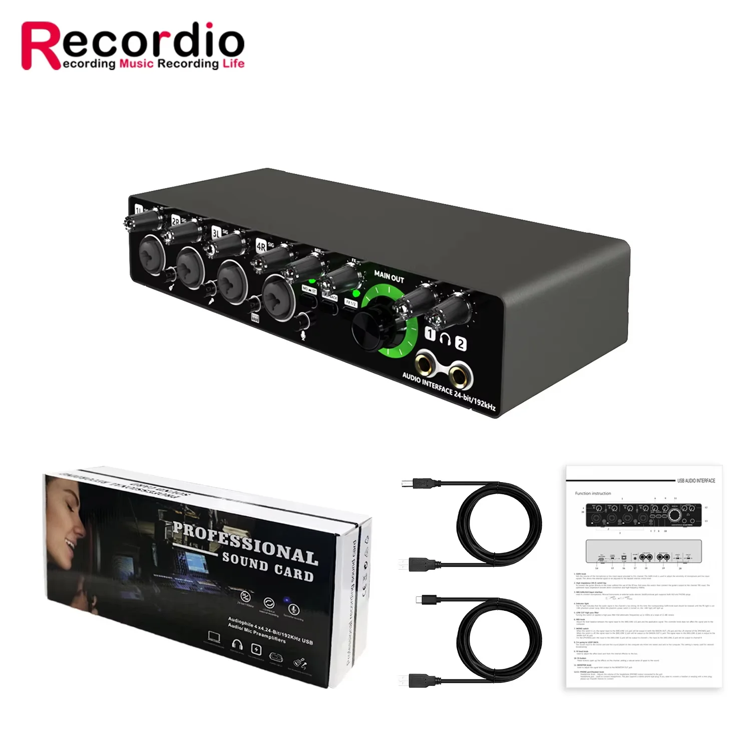 GAX-MD44 4채널 오디오 인터페이스 전문 녹음 마이크 사운드 카드 밴드 더빙 라이브 스트리밍 장비