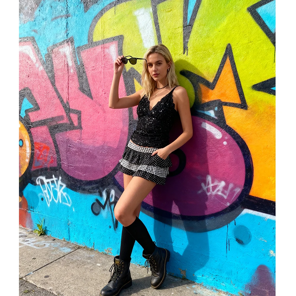 

Юбки y2k, женские винтажные 2000-х годов, эстетичная одежда, многослойные юбки в горошек с низкой талией и оборками, сексуальная уличная одежда для вечеринок и клубов