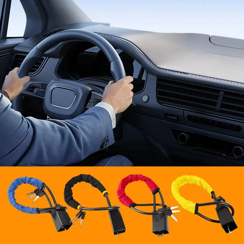 Hardened Steel Steering Wheel Lock for Sedan/Pickup/SUV - Visual Anti-Theft Deterrent with Seat Belt Lock Feature Anti-Saw Guard