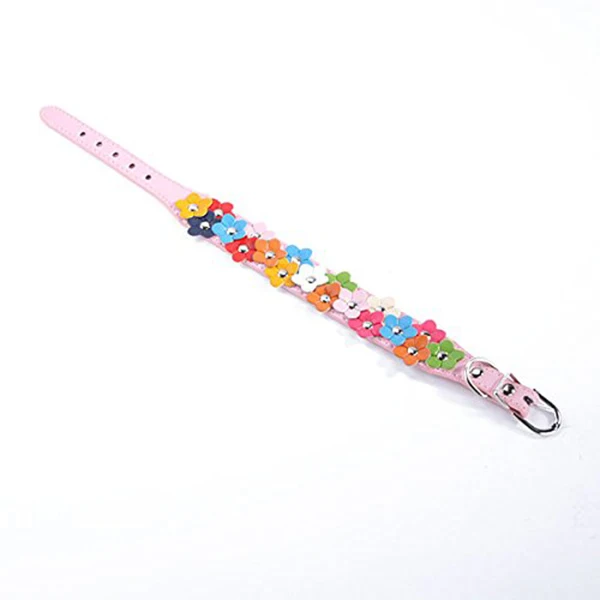 

Fashion Flower Pet Collar Adjustable Pink Durable PU Safety Collar Alloy Buckle D-Ring Dog Cat Puppy Accessory