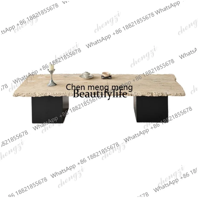 B182 minimalist natural travertine coffee table natural edge small apartment Italian living room coffee table advanced sense