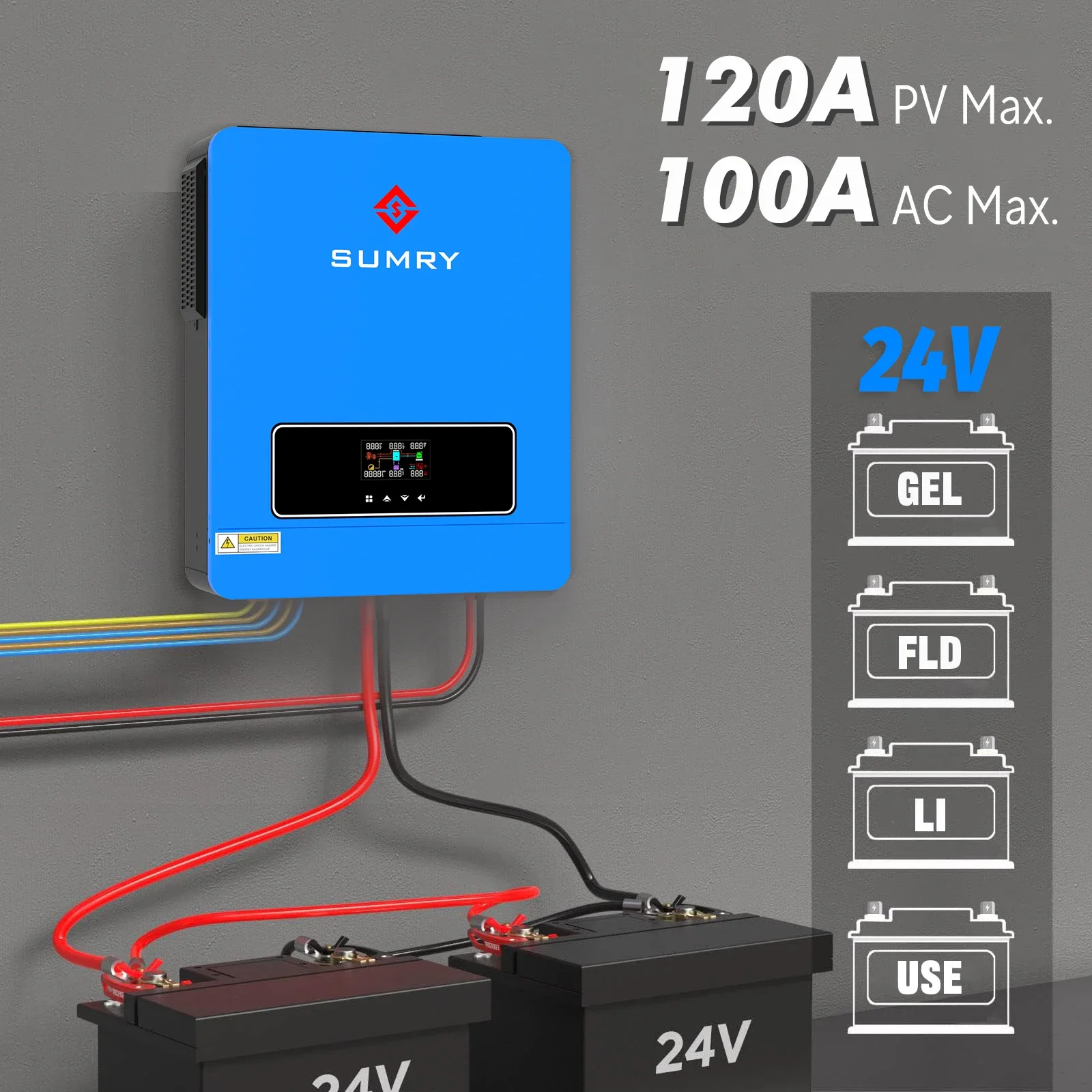 SUMRY 3.6KW 24V 120V Solar Inverter Pure Sine Wave Off Grid MPPT 110A Controller Charger 120A for Home Use