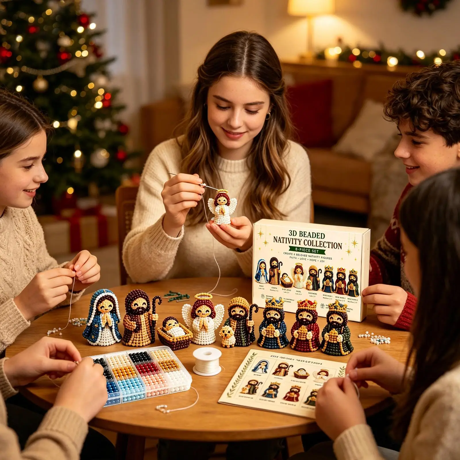 1set Nativity Bead Craft Kit 3D Beaded Craft Figurines Decor Beading Christmas Figures Kit for Men Women Adults Dad Wife Husband view 3