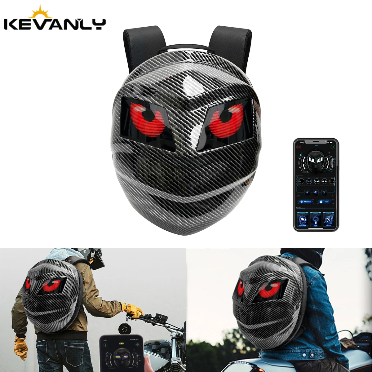 

Motorcycle LED Bag Knight Cycling Devil Eye Hard Shell Backpack Helmet Storage Bag Bluetooth APP Waterproof Travel Bag Universal