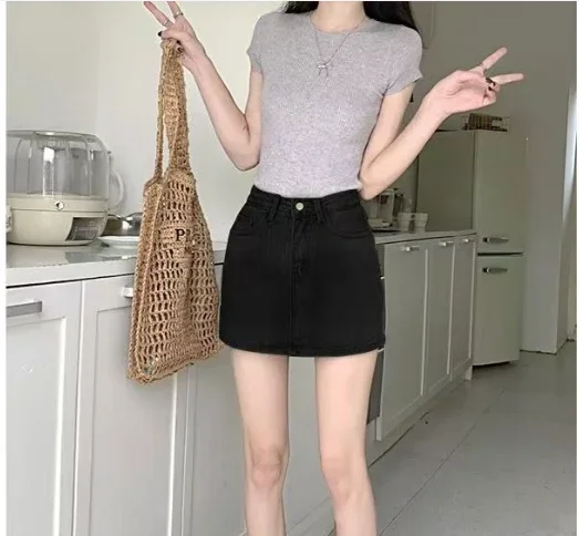 التنانير الصغيرة الأمريكية خمر الدنيم المرأة الصيف موضة عالية الخصر مستقيم قصيرة عادية موضة الشارع الشهير تنورة قطنية